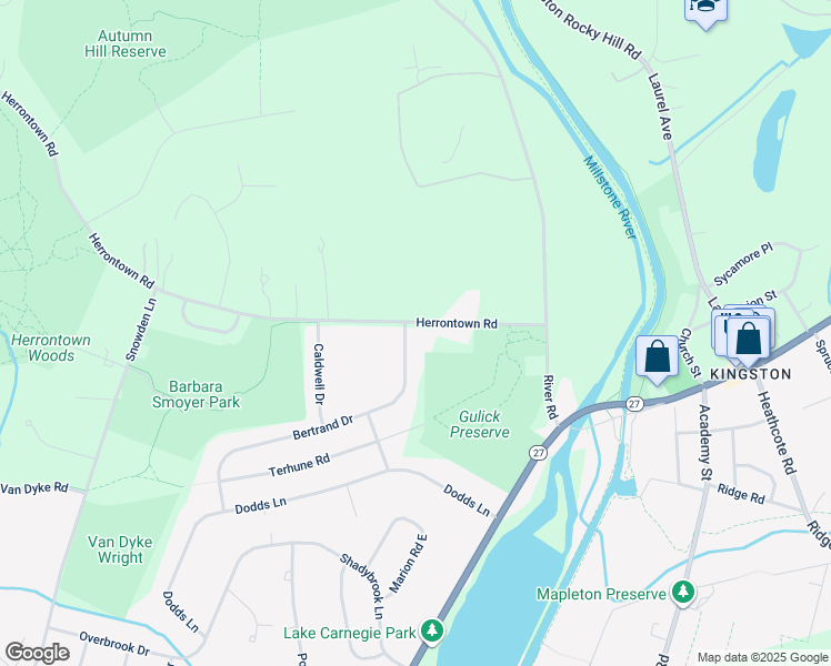 map of restaurants, bars, coffee shops, grocery stores, and more near 110 Herrontown Road in Princeton