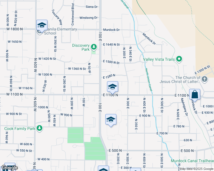 map of restaurants, bars, coffee shops, grocery stores, and more near 1240 North 100 East in Pleasant Grove
