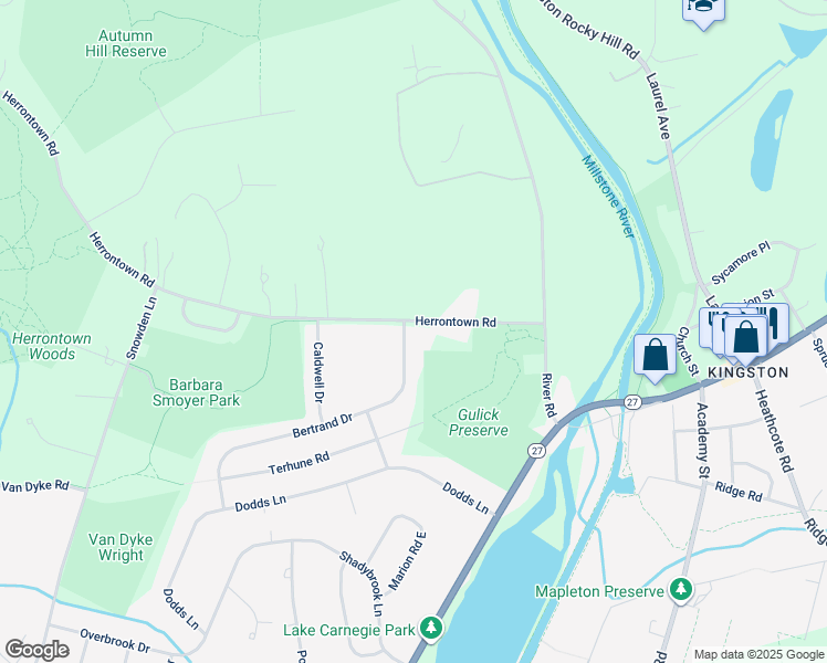 map of restaurants, bars, coffee shops, grocery stores, and more near 110 Herrontown Road in Princeton
