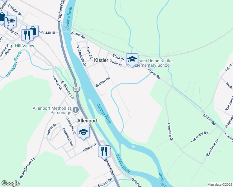 map of restaurants, bars, coffee shops, grocery stores, and more near 450 Nolan Road in Mount Union
