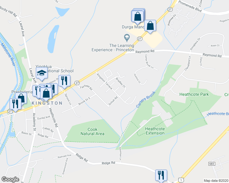 map of restaurants, bars, coffee shops, grocery stores, and more near 302 Cynthia Court in Princeton