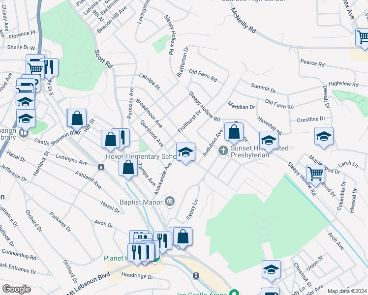 map of restaurants, bars, coffee shops, grocery stores, and more near 374 Jonquil Place in Pittsburgh