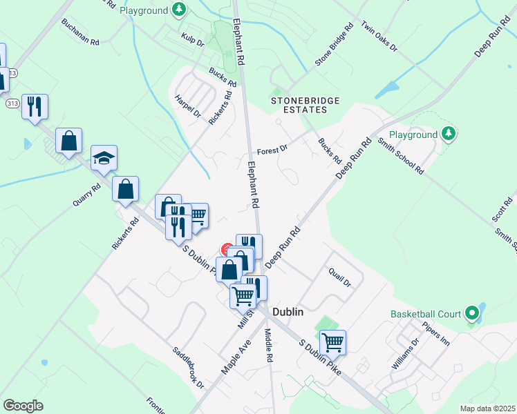 map of restaurants, bars, coffee shops, grocery stores, and more near 153 Elephant Road in Dublin