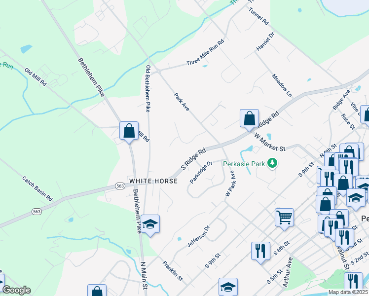 map of restaurants, bars, coffee shops, grocery stores, and more near 1402 Holly Drive in Perkasie