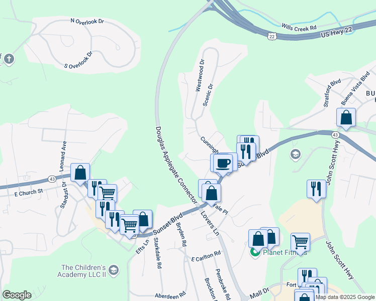 map of restaurants, bars, coffee shops, grocery stores, and more near 184 Keagler Drive in Steubenville