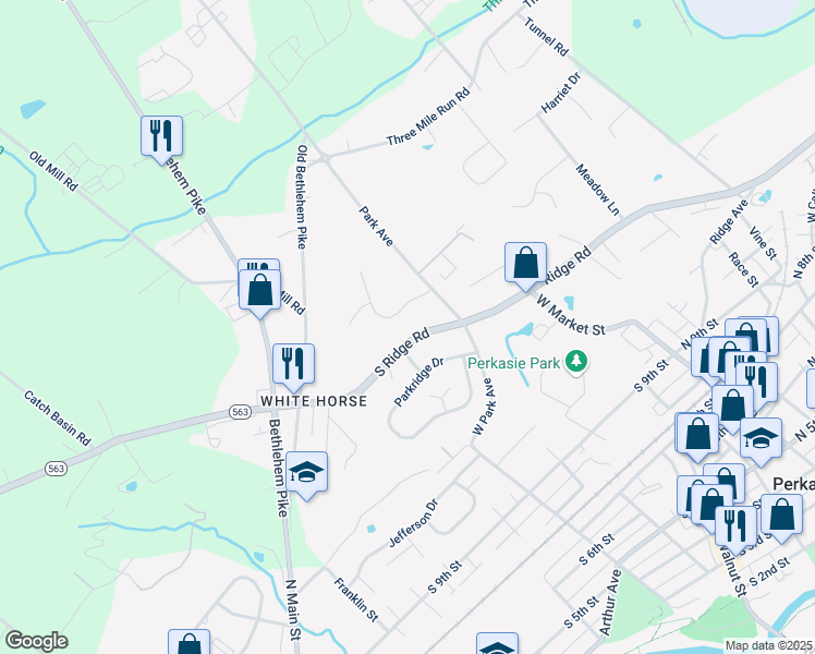 map of restaurants, bars, coffee shops, grocery stores, and more near 1402 Holly Drive in Perkasie