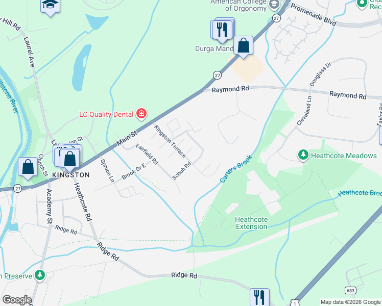 map of restaurants, bars, coffee shops, grocery stores, and more near 302 Cynthia Court in Princeton