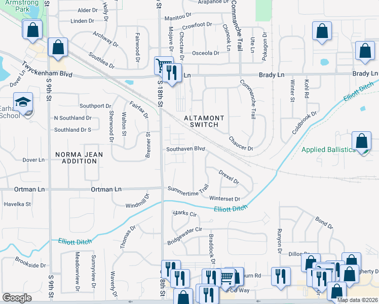 map of restaurants, bars, coffee shops, grocery stores, and more near 3404 Equinox Terrace in Lafayette