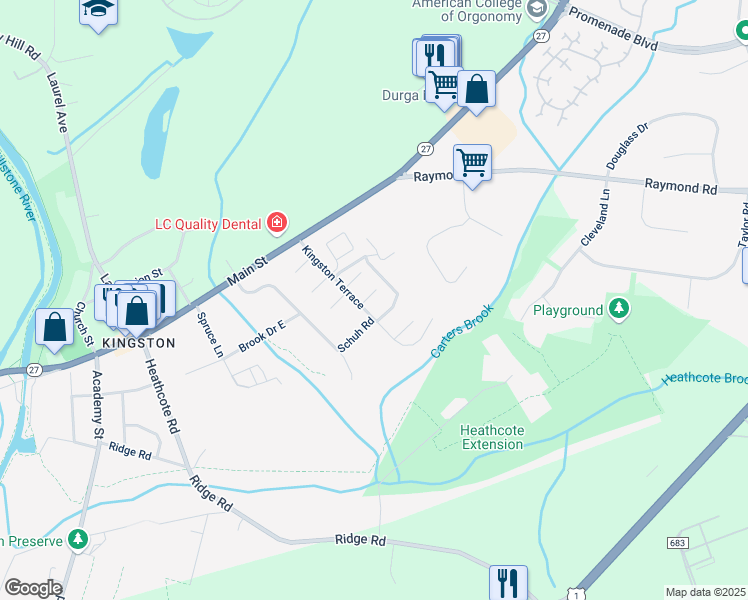 map of restaurants, bars, coffee shops, grocery stores, and more near 405 Cynthia Court in Princeton