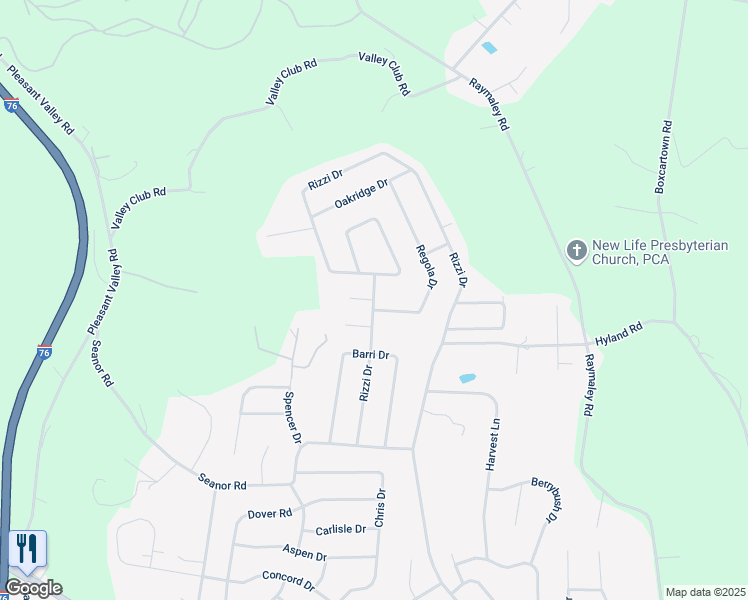 map of restaurants, bars, coffee shops, grocery stores, and more near 185 Rizzi Drive in Irwin