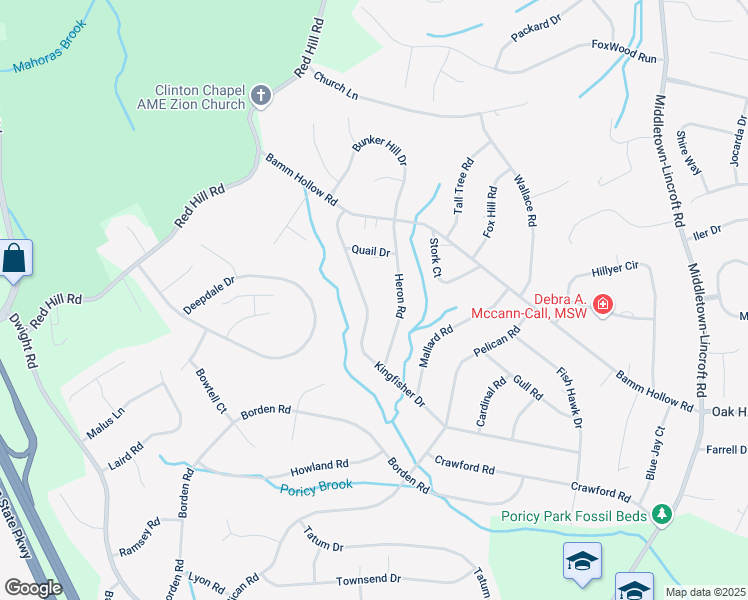 map of restaurants, bars, coffee shops, grocery stores, and more near 66 Kingfisher Drive in Middletown Township