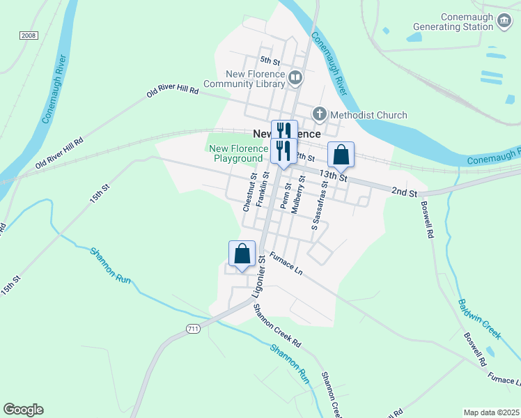 map of restaurants, bars, coffee shops, grocery stores, and more near 178 17th Street in New Florence