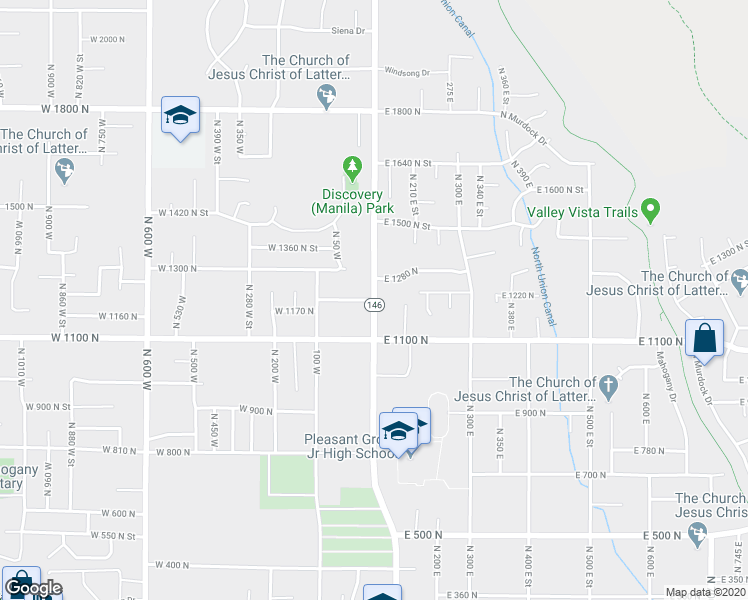 map of restaurants, bars, coffee shops, grocery stores, and more near 1201 North 100 East in Pleasant Grove