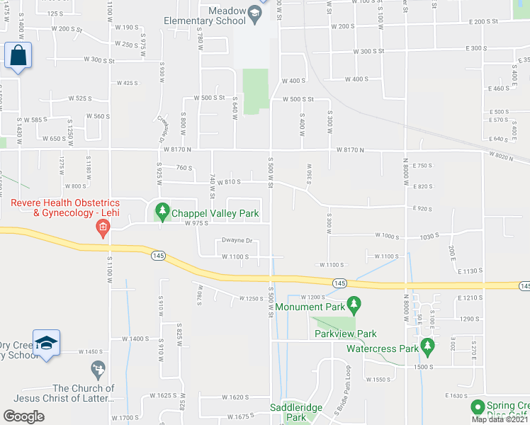 map of restaurants, bars, coffee shops, grocery stores, and more near 935 Chappel Valley Loop in Lehi