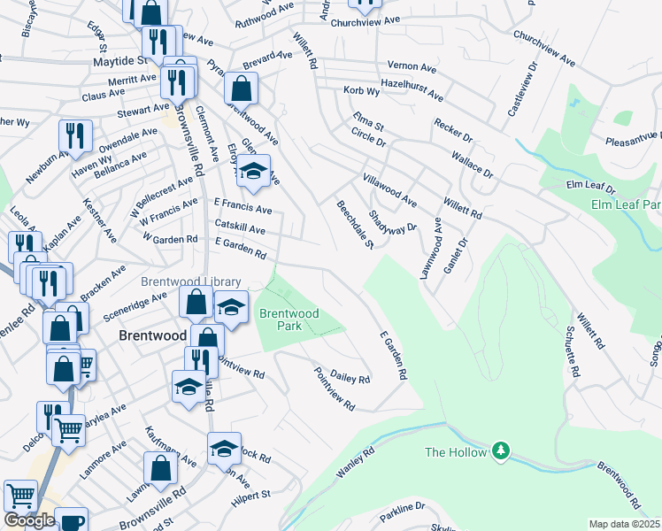 map of restaurants, bars, coffee shops, grocery stores, and more near 403 E Garden Rd in Pittsburgh