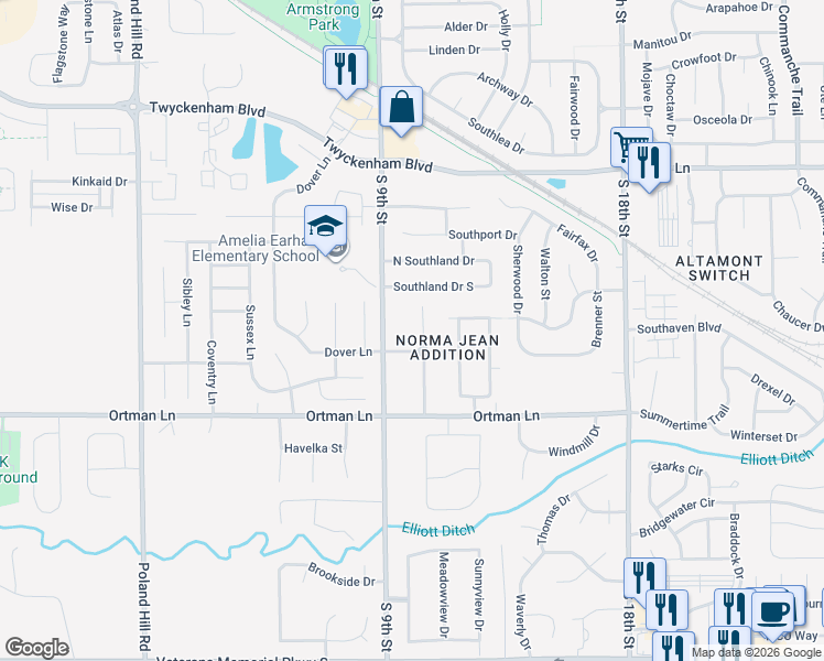 map of restaurants, bars, coffee shops, grocery stores, and more near 3308 South 10th Street in Lafayette