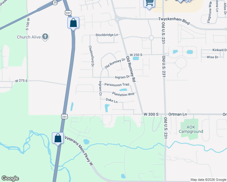 map of restaurants, bars, coffee shops, grocery stores, and more near 320 Plantation Way in Lafayette