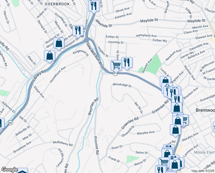 map of restaurants, bars, coffee shops, grocery stores, and more near 221 Provost Road in Pittsburgh