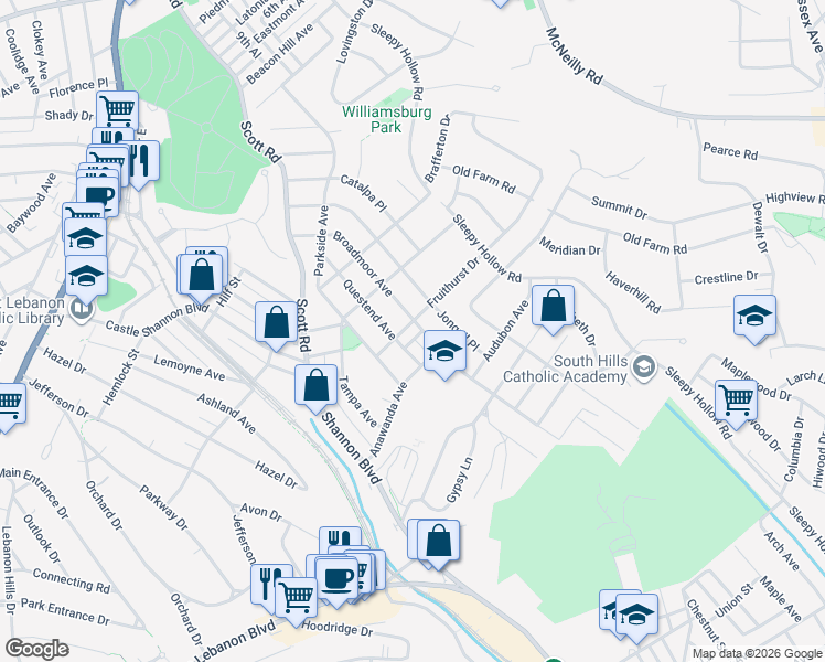 map of restaurants, bars, coffee shops, grocery stores, and more near 440 Fruithurst Drive in Pittsburgh
