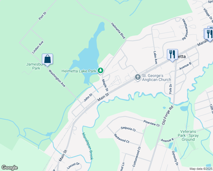 map of restaurants, bars, coffee shops, grocery stores, and more near 7 Maple Street in Helmetta