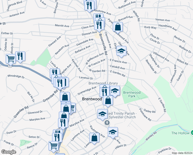 map of restaurants, bars, coffee shops, grocery stores, and more near 3336 Bookman Avenue in Pittsburgh