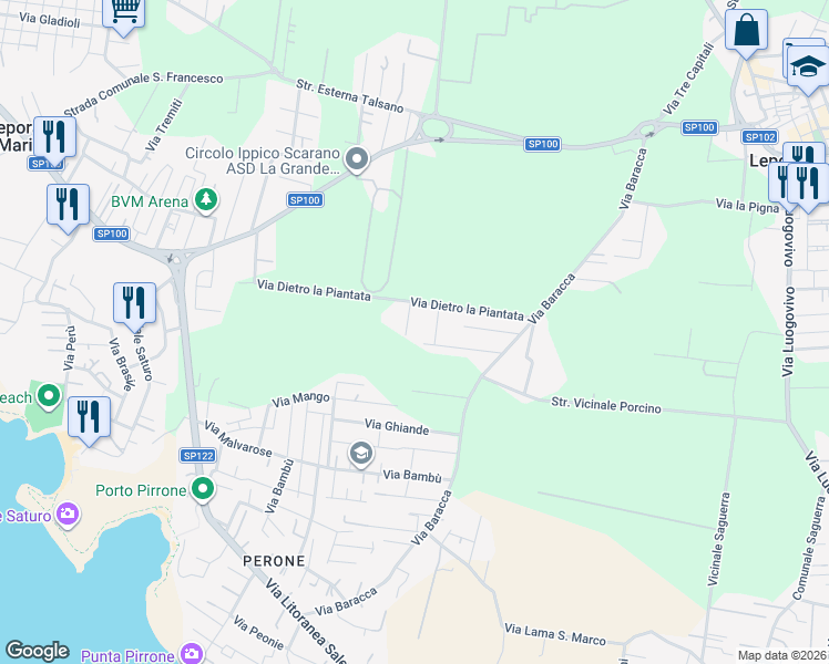 map of restaurants, bars, coffee shops, grocery stores, and more near 84 Via Pescara in Leporano Marina