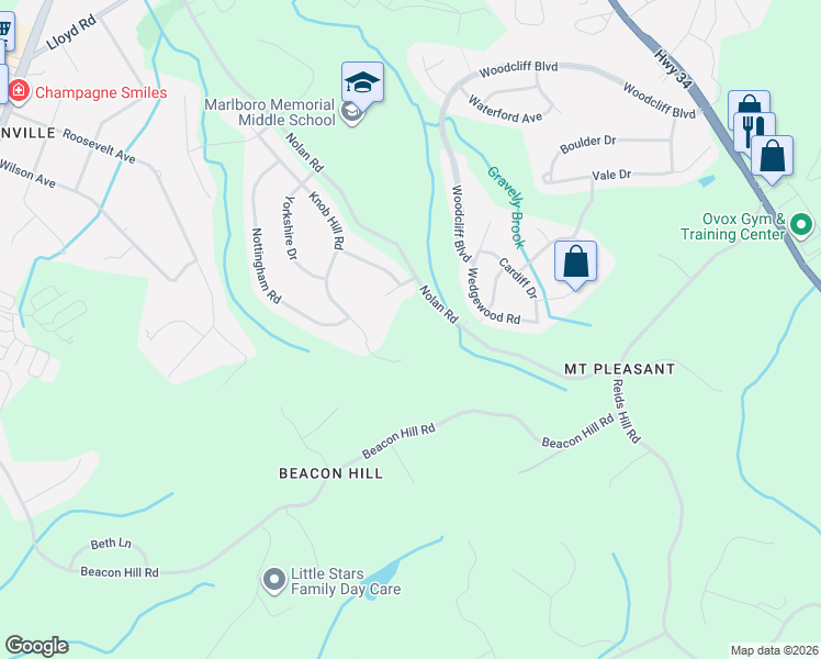 map of restaurants, bars, coffee shops, grocery stores, and more near 120 Nolan Road in Marlboro