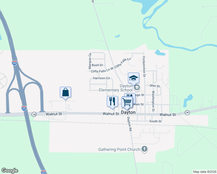 map of restaurants, bars, coffee shops, grocery stores, and more near 217 Dryer Drive in Dayton