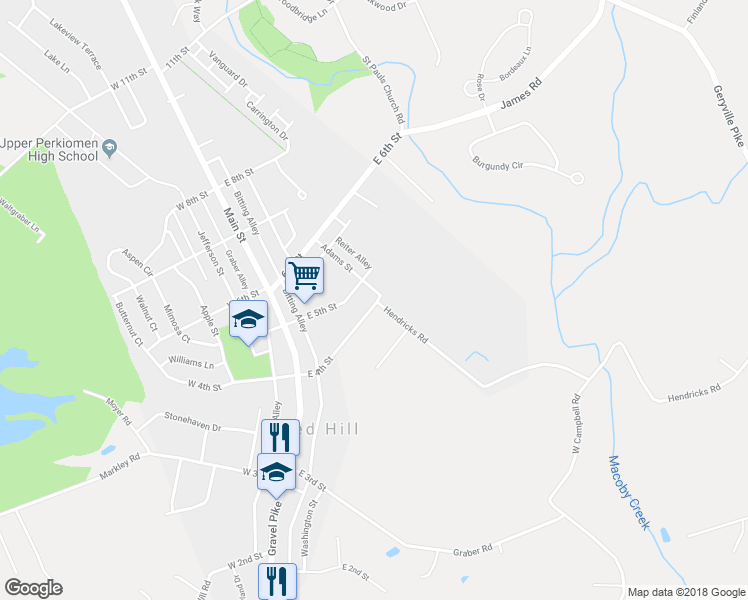 map of restaurants, bars, coffee shops, grocery stores, and more near 399 Adams Street in Red Hill