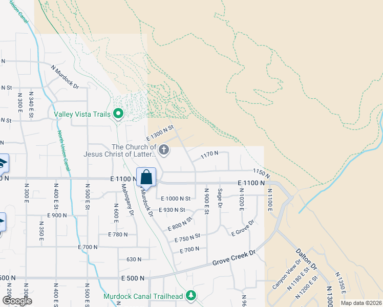 map of restaurants, bars, coffee shops, grocery stores, and more near 865 East 1170 North in Pleasant Grove