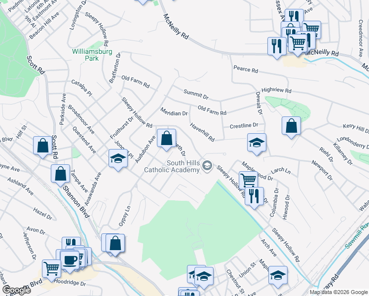 map of restaurants, bars, coffee shops, grocery stores, and more near 508 Sleepy Hollow Road in Pittsburgh