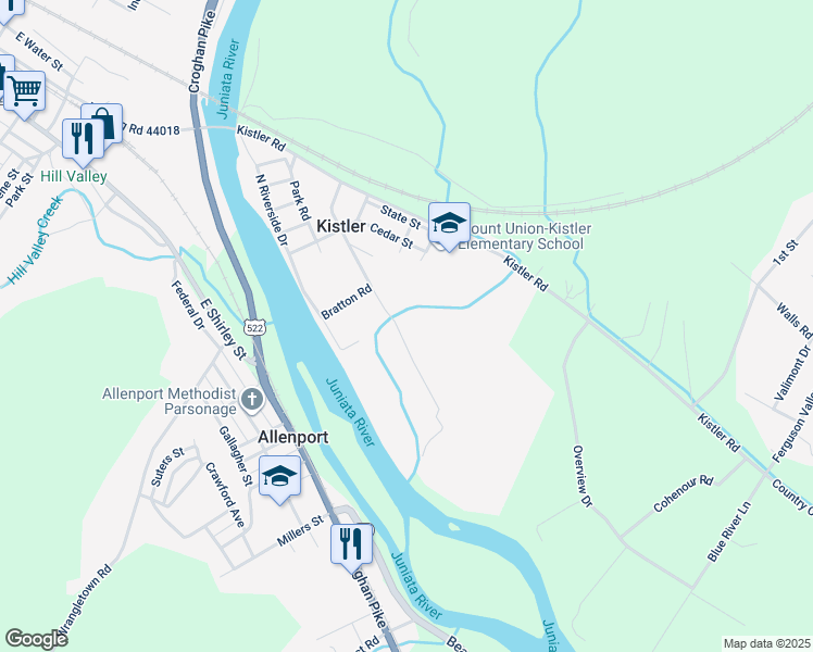 map of restaurants, bars, coffee shops, grocery stores, and more near 455 Nolan Road in Mount Union