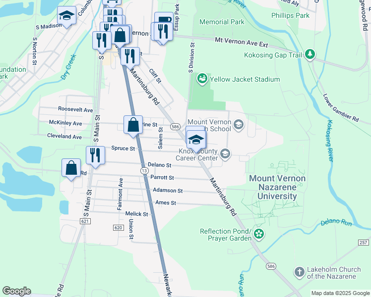 map of restaurants, bars, coffee shops, grocery stores, and more near 317 Spruce Street in Mount Vernon