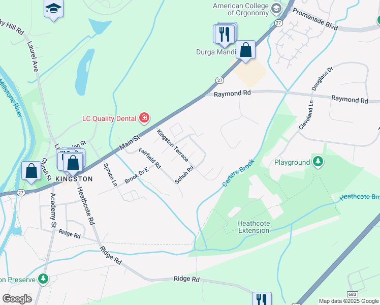 map of restaurants, bars, coffee shops, grocery stores, and more near 302 Cynthia Court in Princeton