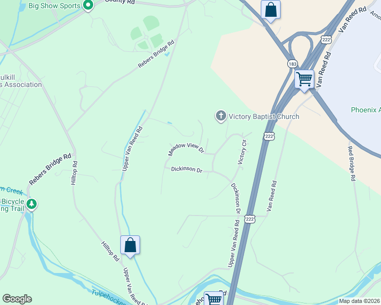 map of restaurants, bars, coffee shops, grocery stores, and more near 108 Meadow View Drive in Reading