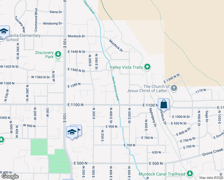 map of restaurants, bars, coffee shops, grocery stores, and more near 415 East 1220 North in Pleasant Grove