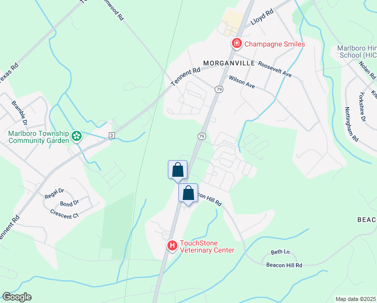 map of restaurants, bars, coffee shops, grocery stores, and more near 427 Highway 79 in Marlboro