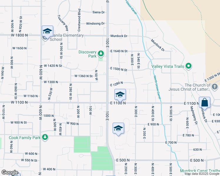 map of restaurants, bars, coffee shops, grocery stores, and more near 1240 North 100 East in Pleasant Grove