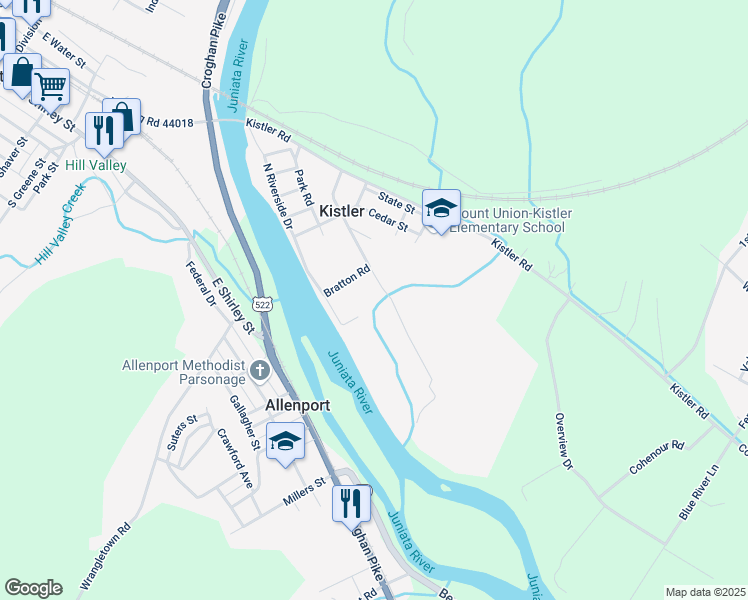 map of restaurants, bars, coffee shops, grocery stores, and more near 438 Nolan Road in Mount Union