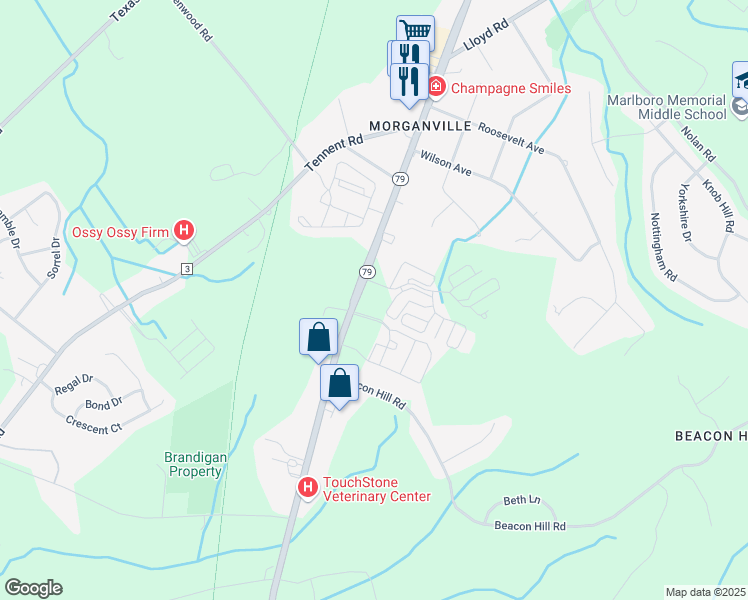 map of restaurants, bars, coffee shops, grocery stores, and more near 427 Highway 79 in Marlboro