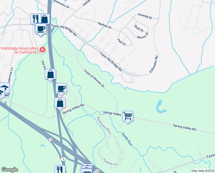 map of restaurants, bars, coffee shops, grocery stores, and more near 99 Osprey Drive in Old Bridge