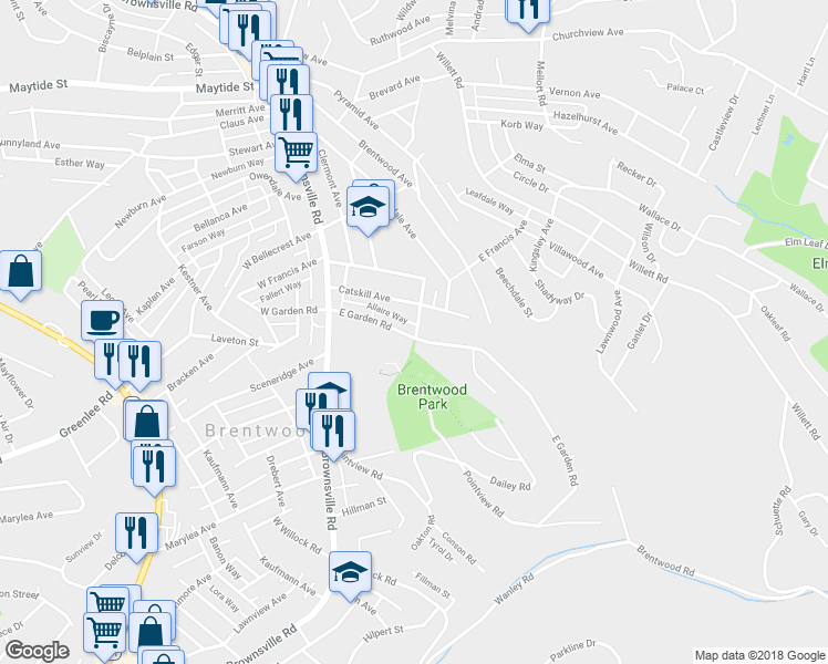 map of restaurants, bars, coffee shops, grocery stores, and more near 230 East Garden Road in Pittsburgh