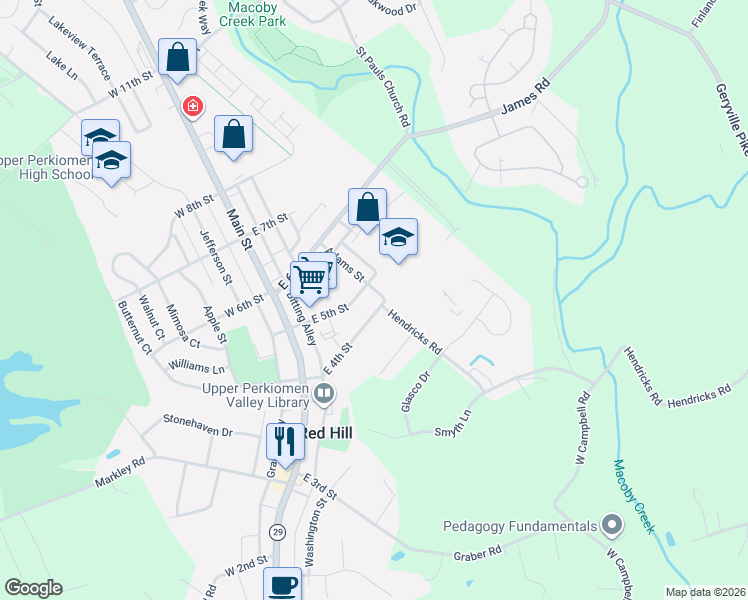 map of restaurants, bars, coffee shops, grocery stores, and more near 399 Adams Street in Red Hill