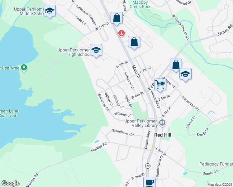 map of restaurants, bars, coffee shops, grocery stores, and more near 420 Mimosa Court in Red Hill