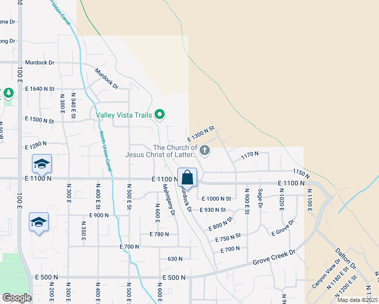 map of restaurants, bars, coffee shops, grocery stores, and more near 1195 North 730 East in Pleasant Grove