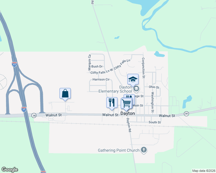 map of restaurants, bars, coffee shops, grocery stores, and more near 217 Dryer Drive in Dayton