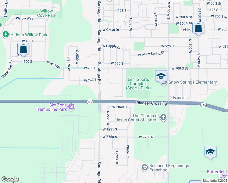 map of restaurants, bars, coffee shops, grocery stores, and more near 2190 West in Lehi