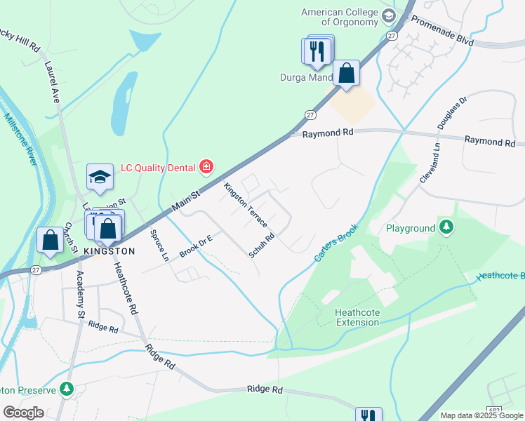 map of restaurants, bars, coffee shops, grocery stores, and more near 302 Cynthia Court in Princeton