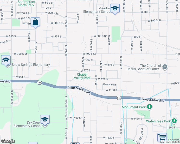 map of restaurants, bars, coffee shops, grocery stores, and more near 847 West 875 South in Lehi