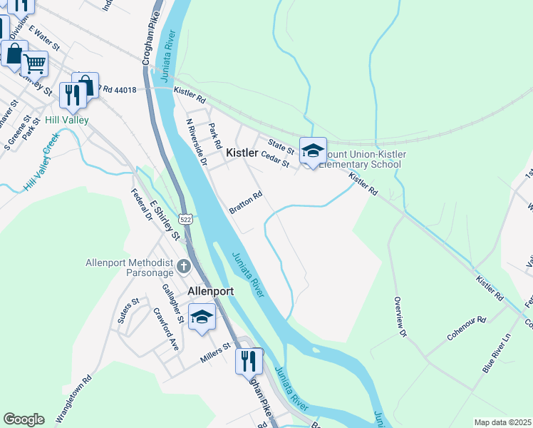 map of restaurants, bars, coffee shops, grocery stores, and more near 438 Nolan Road in Mount Union